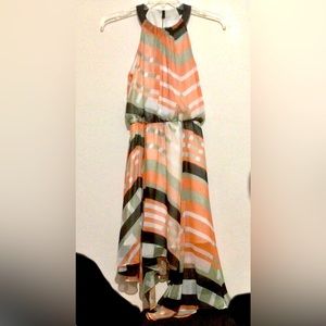 Jessica Simpson Handkerchief Style MIDI Dress Orange khaki & Black Size 2No BELT